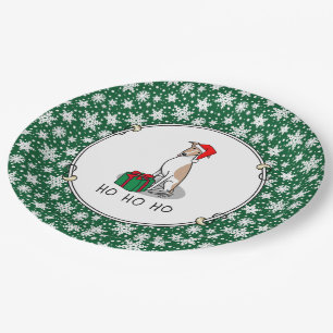 Christmas Santa Hat Whippet Dog Fawn & white Cute Paper Plates