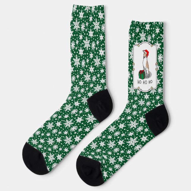 Christmas Santa Hat Whippet Dog Fawn & white Cute Socks (Left)