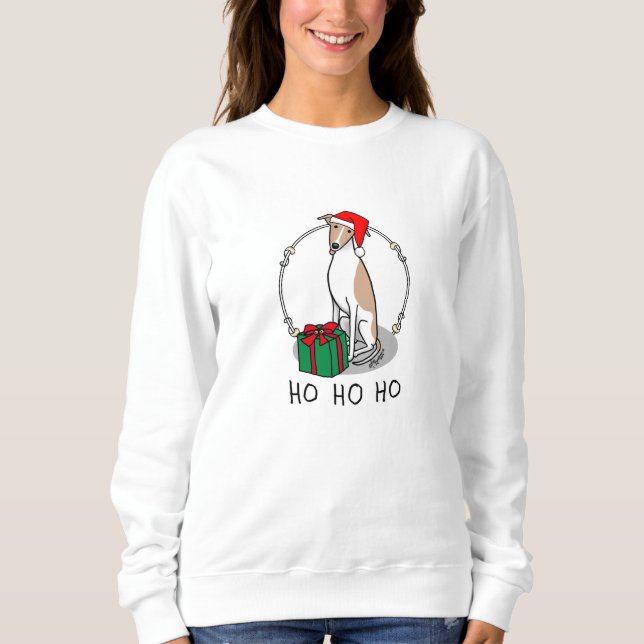Christmas Santa Hat Whippet Dog Fawn & white Cute Sweatshirt (Front)