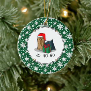 Christmas Santa Hat Yorkshire Terrier Yorkie Cute Ceramic Ornament