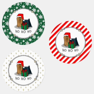 Christmas Santa Hat Yorkshire Terrier Yorkie Cute Labels