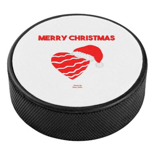 Christmas Santa Heart Hockey Puck