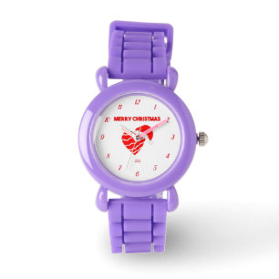 Christmas Santa Heart Kids Red Glitter Strap Watch