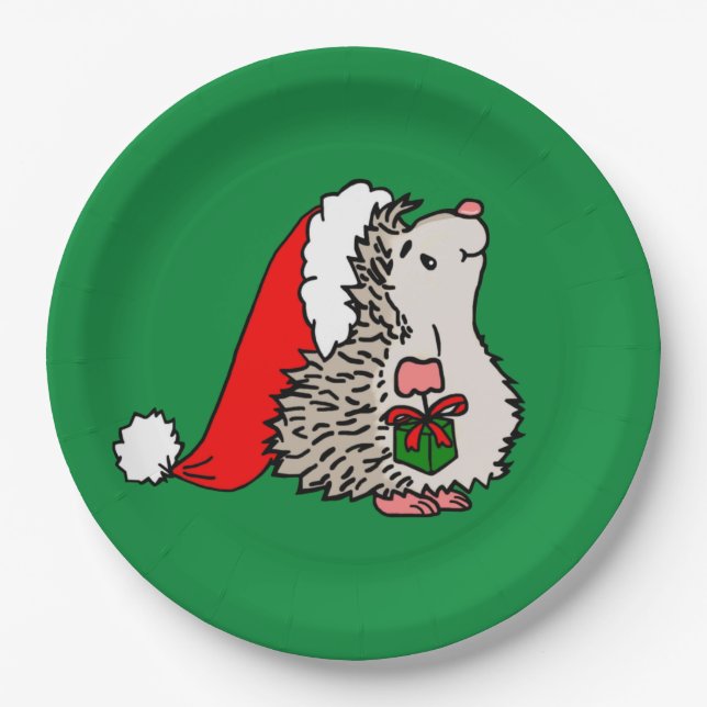 Christmas Santa Hedgehog Paper Plates (Front)
