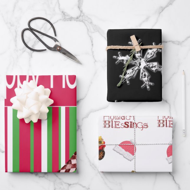 Christmas Santa Holiday Blessing Happy Holidays Wrapping Paper Sheets (Front)