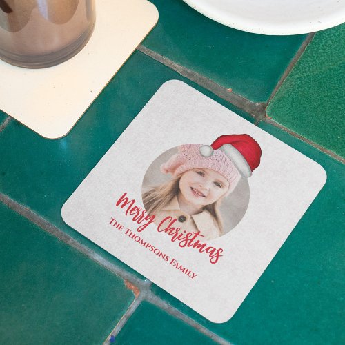 Christmas Santa Holiday Cute Simple Whimsical Hat Square Paper Coaster