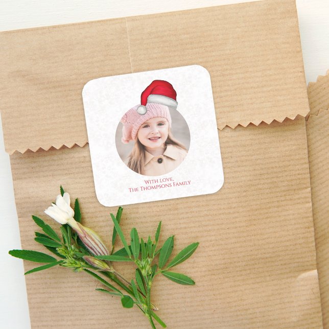 Christmas Santa Holiday Cute Simple Whimsical Hat Square Sticker (Creator Uploaded)