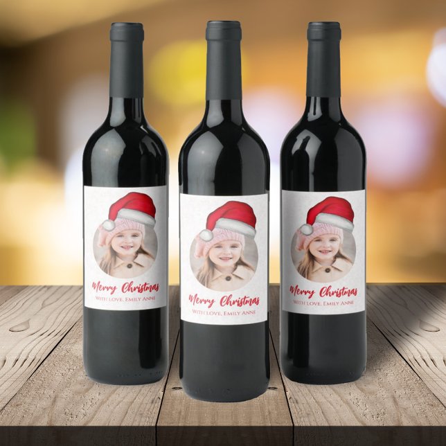 Christmas Santa Holiday Cute Simple Whimsical Hat Wine Label (Creator Uploaded)