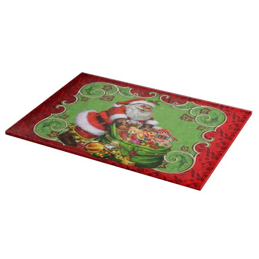 Christmas Santa Holiday glass cutting board | Zazzle