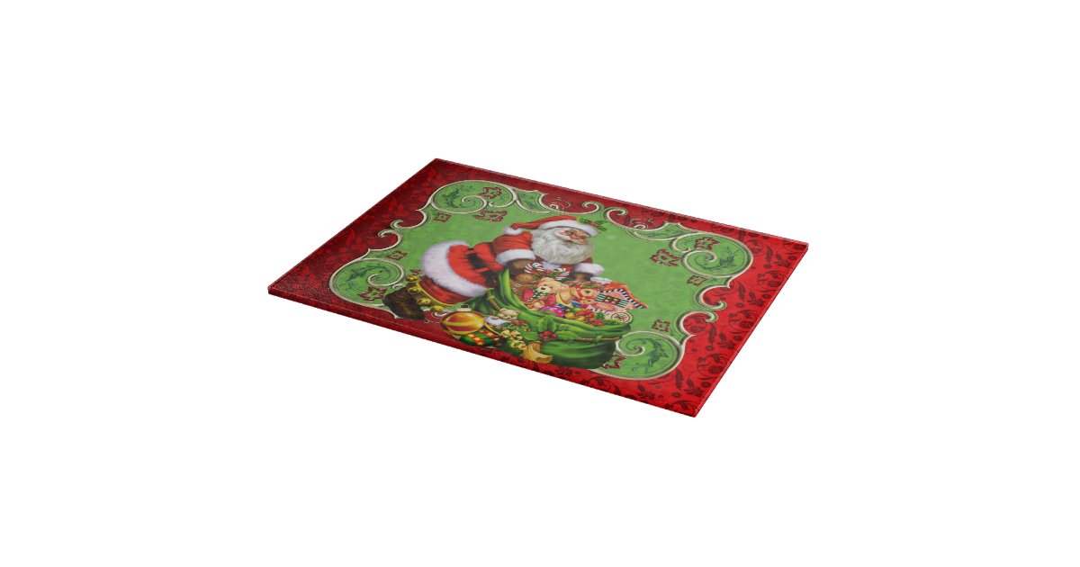 Christmas Santa Holiday glass cutting board Zazzle