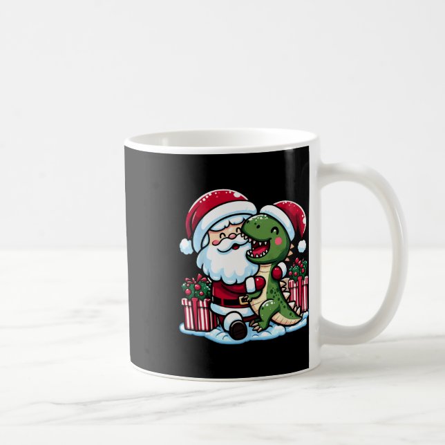 Christmas Santa Hugging T Rex Dinosaur In Santa Ha Coffee Mug (Right)
