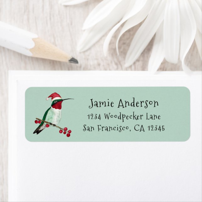 Christmas Santa Hummingbird Return Address Label (Insitu)