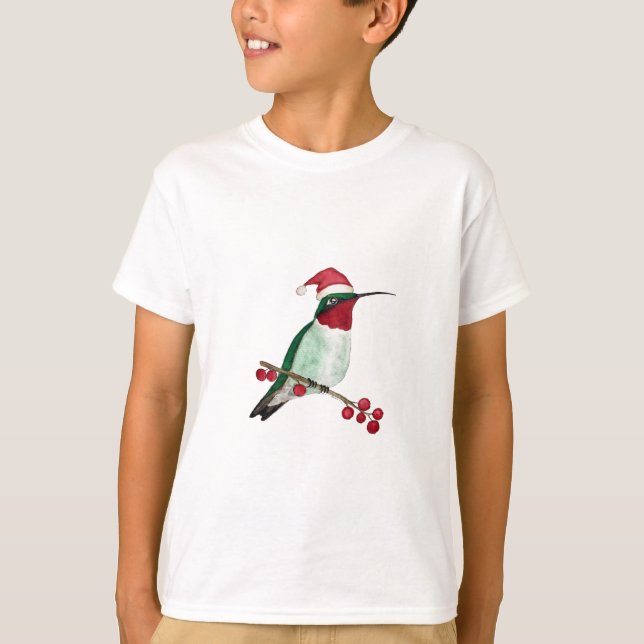 Christmas Santa Hummingbird T-Shirt (Front)