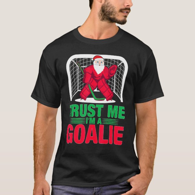 Christmas Santa  Ice Hockey Goalie Goaltender Xmas T-Shirt (Front)