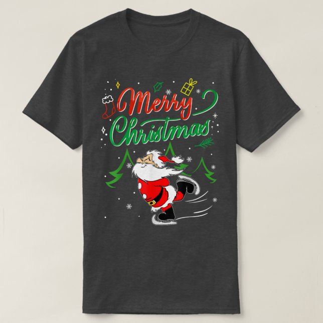 Christmas Santa Ice Skating Funny 2021 Costume Mer T-Shirt (Design Front)