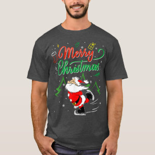 Christmas Santa Ice Skating Funny 2021 Costume Mer T-Shirt