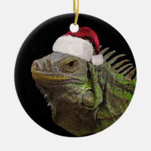 Christmas Santa Iguana Lizard Ceramic Ornament