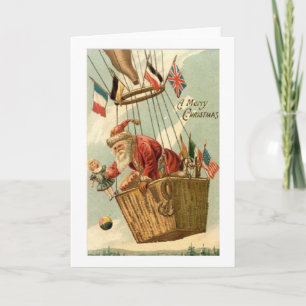 Christmas Santa in Hot Air Balloon Holiday Card