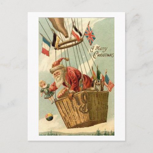 Christmas Santa in Hot Air Balloon Holiday Postcard