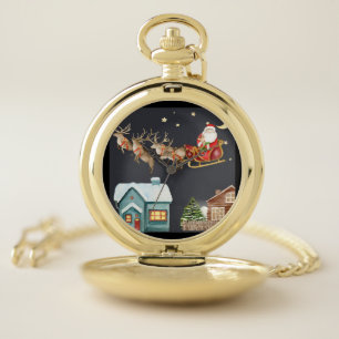 Christmas santa is coming pocket watch
