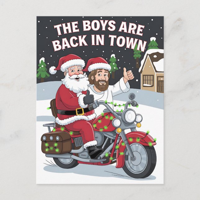 Christmas Santa Jesus On A Motorcycle Funny Xmas Postcard (Front)