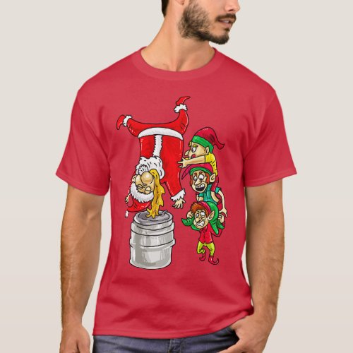 Christmas Santa Keg Stand Beer Drinking Elfs T_Shirt