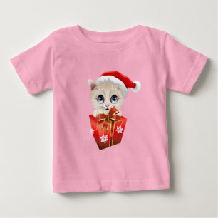 Christmas Santa Kitten with Gift Baby T-Shirt