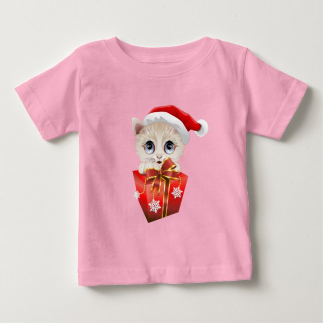 Christmas Santa Kitten with Gift Baby T-Shirt (Front)