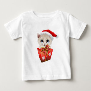 Christmas Santa Kitten with Gift Baby T-Shirt