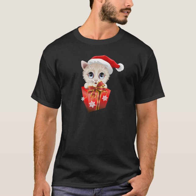 Christmas Santa Kitten with Gift T-Shirt (Front)