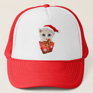 Christmas Santa Kitten with Gift Trucker Hat