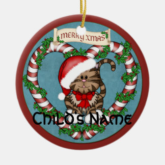 Christmas Santa Kitty Ceramic Ornament