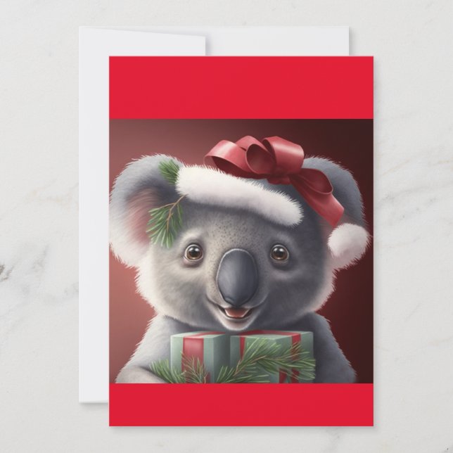 Christmas Santa Koala Bear T-Shirt Holiday Card (Front)