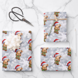 Christmas Santa Labrador Retriever Snowflakes Wrapping Paper Sheets