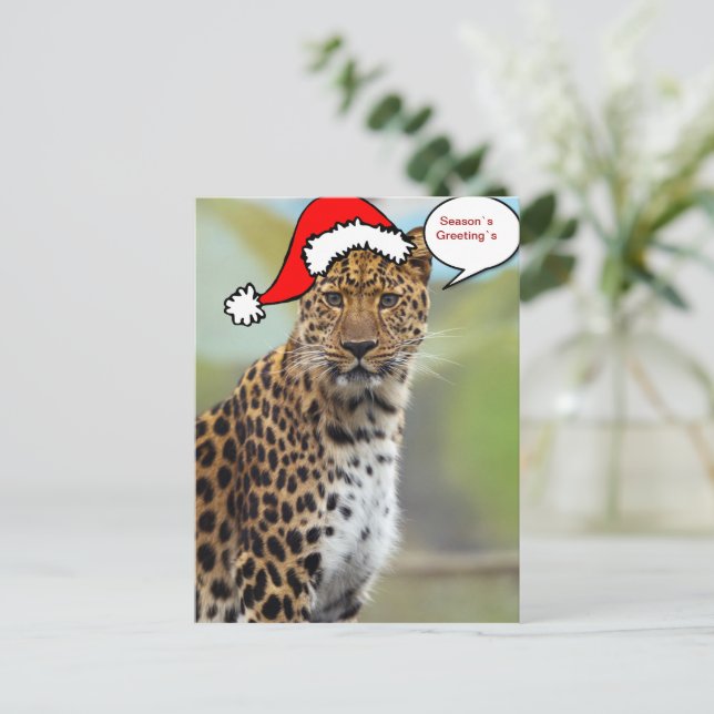 Christmas Santa leopard postcard 2 (Standing Front)