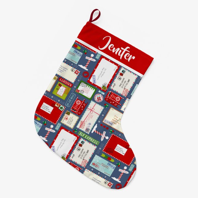 Christmas Santa Letters Large Christmas Stocking (Front (Hanging))