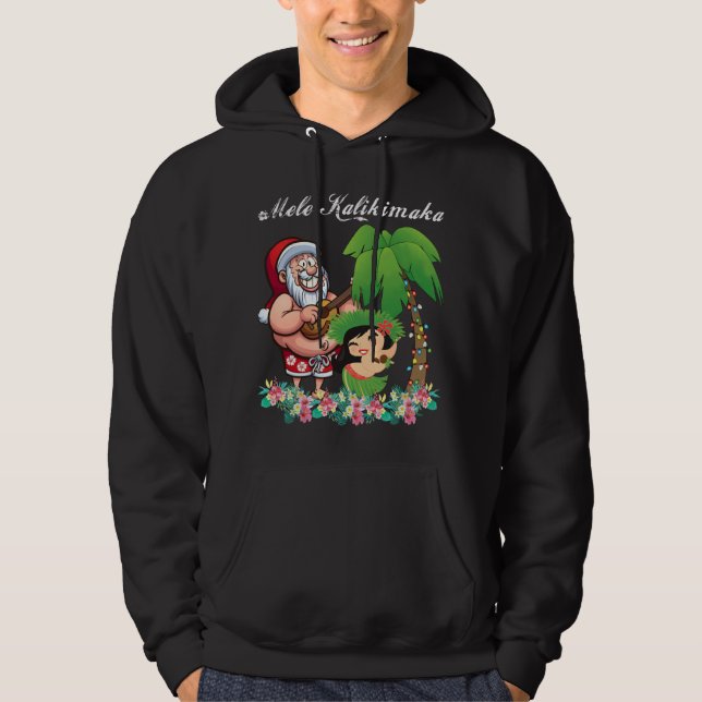 Christmas Santa Mele Kalikimaka Hawaii Palm Tree P Hoodie (Front)
