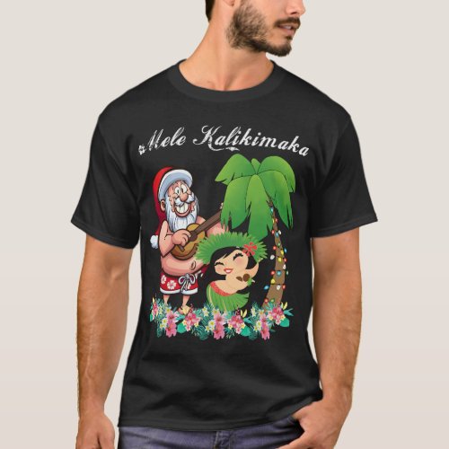 Christmas Santa Mele Kalikimaka Hawaii Palm Tree P T_Shirt