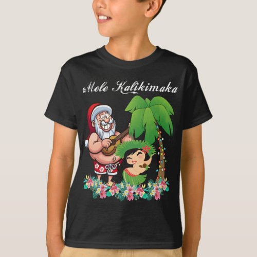 Christmas Santa Mele Kalikimaka Hawaii Palm Tree P T_Shirt