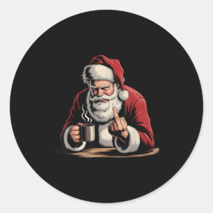 Christmas Santa Middle Finger Sarcastic Xmas Funny Classic Round Sticker