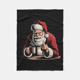 Christmas Santa Middle Finger Sarcastic Xmas Funny Fleece Blanket
