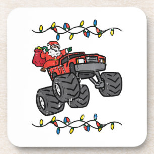 Christmas Santa Monster Truck Boys Kids Toddler Yo Beverage Coaster