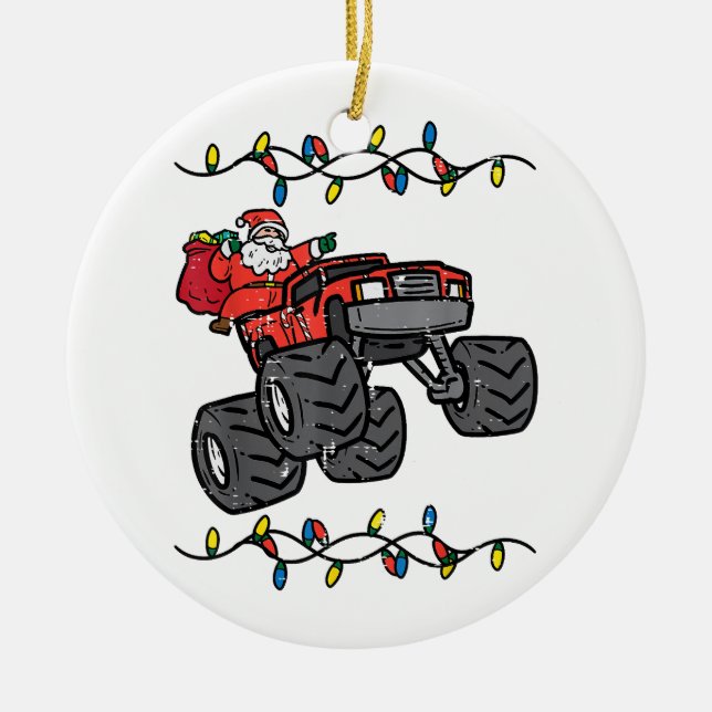 Christmas Santa Monster Truck Boys Kids Toddler Yo Ceramic Ornament (Front)