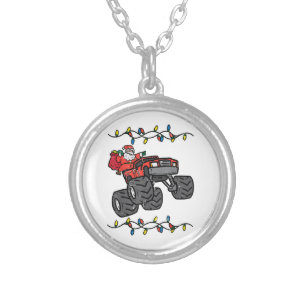 Christmas Santa Monster Truck Boys Kids Toddler Yo Silver Plated Necklace