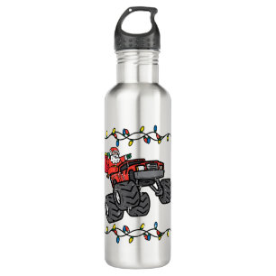 Christmas Santa Monster Truck Boys Kids Toddler Yo Stainless Steel Water Bottle