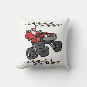Christmas Santa Monster Truck Boys Kids Toddler Yo Throw Pillow