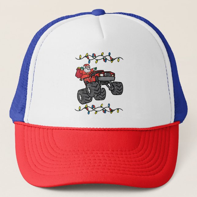 Christmas Santa Monster Truck Boys Kids Toddler Yo Trucker Hat (Front)