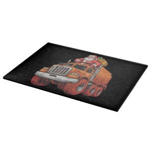 Christmas Santa Monster Truck Xmas Boys Kids Cutting Board