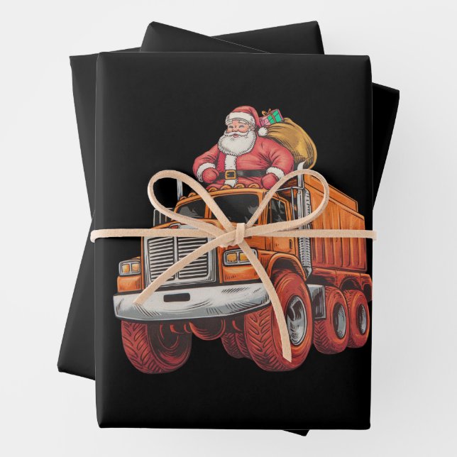 Christmas Santa Monster Truck Xmas Boys Kids  Wrapping Paper Sheets (In situ)