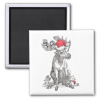 Christmas Santa Moose Sitting with Gifts Designed Magnet
